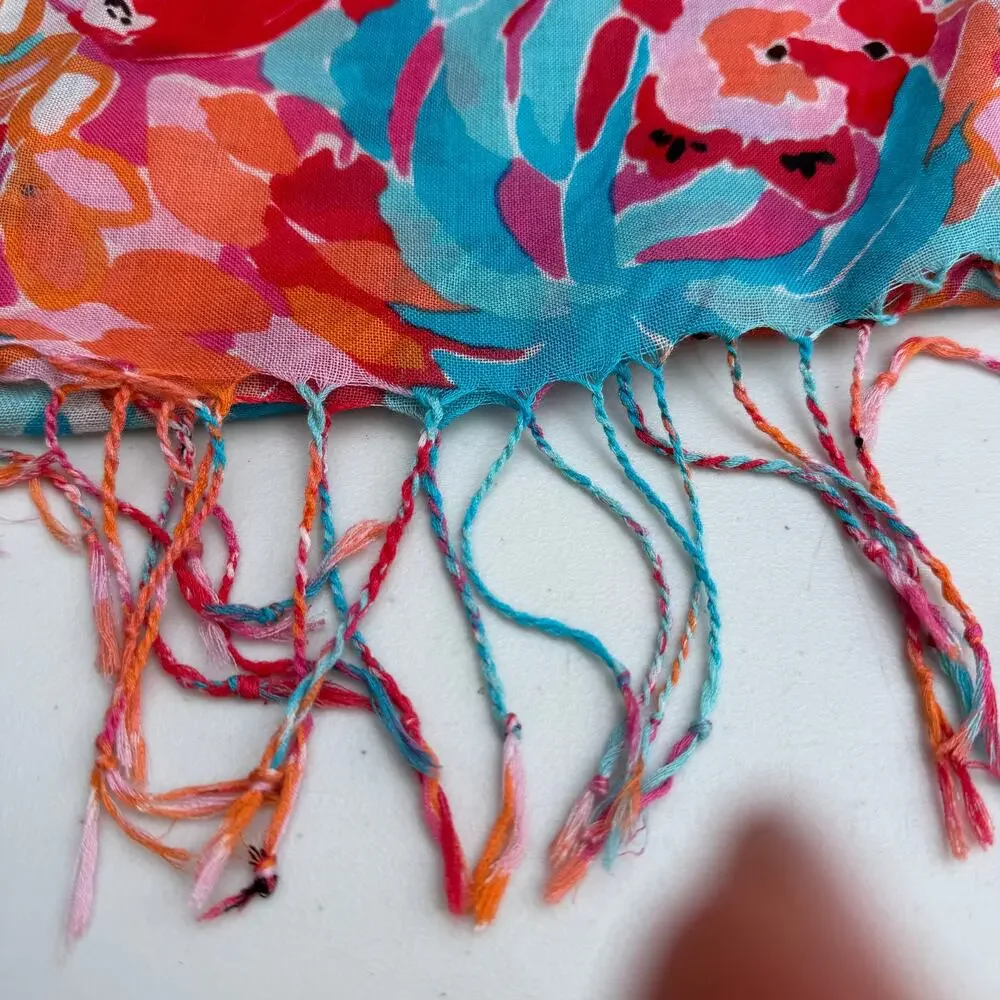 Lilly Pulitzer Silk Cashmere Tropical Flamingo Fringe Scarf Wrap